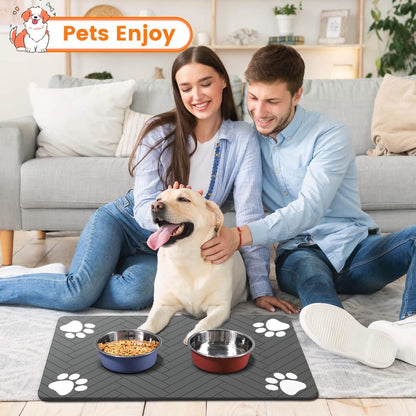Skiennix Pet Feeding Mat - Absorbent Waterproof Placemat for Dogs & Cats | Quick Dry, 20"x12", Striped Dark Gray