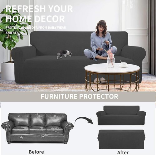 Easy-Going Sofa Slipcover - 1-Piece Stretch Furniture Protector in Dark Gray | Soft Elastic Bottom, Kids Friendly