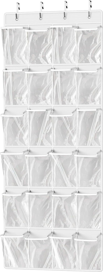 Simple Houseware Over The Door Shoe Organizer - 24 Clear Pockets, White (56" x 22.5")