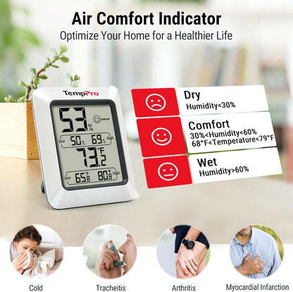 TempPro TP50 Digital Hygrometer - Accurate Indoor Thermometer & Humidity Gauge | Easy-to-Read Display