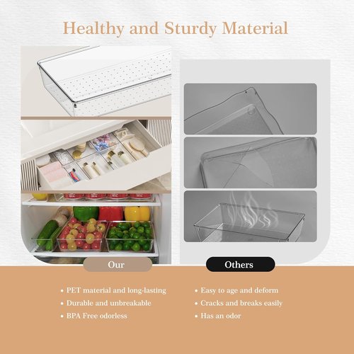 Criusia Drawer Organizer Set - 12 Pack Clear Plastic Storage Bins for Kitchen, Bathroom & Office | Versatile 4-Size Trays