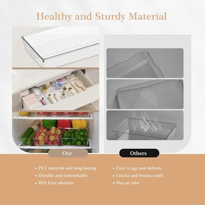 Criusia Drawer Organizer Set - 12 Pack Clear Plastic Storage Bins for Kitchen, Bathroom & Office | Versatile 4-Size Trays