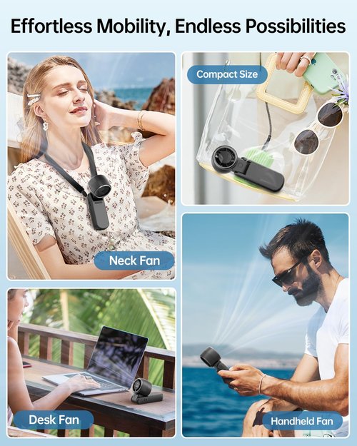 TriPole Portable Handheld Turbo Fan with Digital Display, 3-IN-1 Rechargeable Mini Travel Fan, Battery Operated, 190° Foldable for Desk & Neck, High Speed Personal Cooling Fans for Outdoor Trip Beach