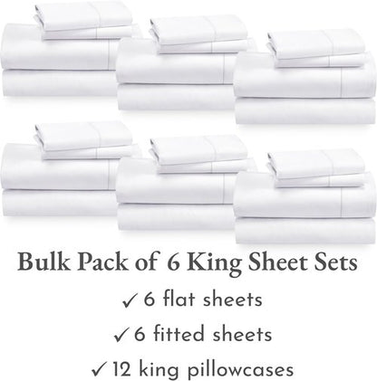 California Design Den King Size Sheet Sets - 400 Thread Count 100% Cotton Sateen, Deep Pocket | 6 Flat & Fitted Sheets + 12 Pillowcases (White)