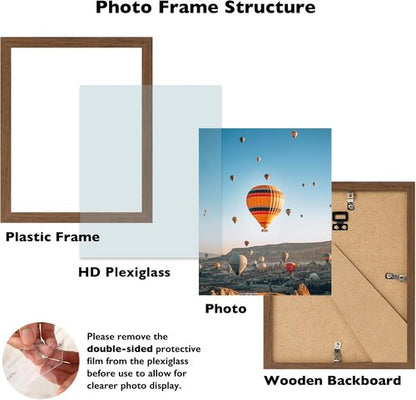 JCJMY Picture Frame 8.5x12 - Brown Wall Hanging & Tabletop Display | Shatter Resistant Plexiglass