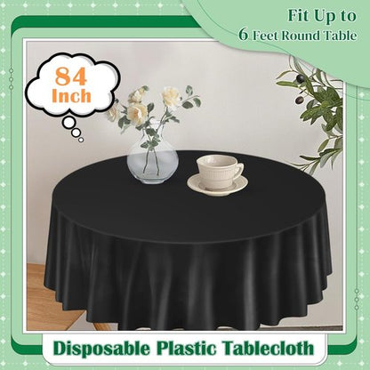 Black 14-Pack Plastic Tablecloths by [Brand Name] - 84-Inch Disposable Round Party Covers