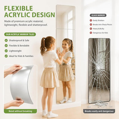 Shatterproof Acrylic Mirror Tiles, 12x12 inch, 4 Pack for Kids Rooms