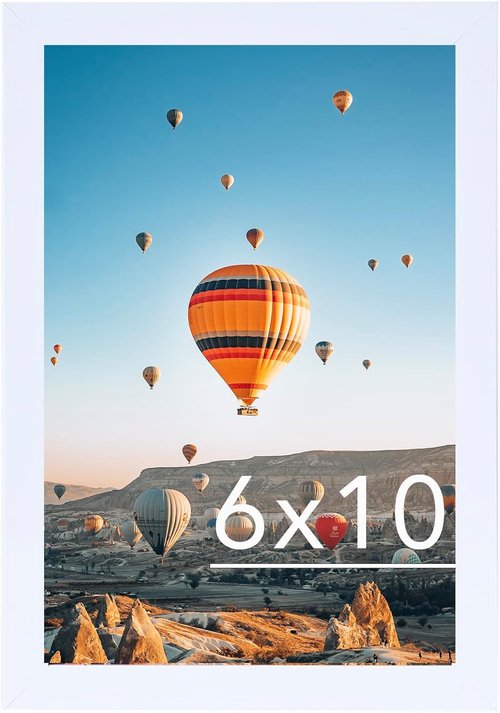 JCJMY 6x10 Picture Frame - White Wall Mount or Tabletop Display with Shatter-Resistant Plexiglass
