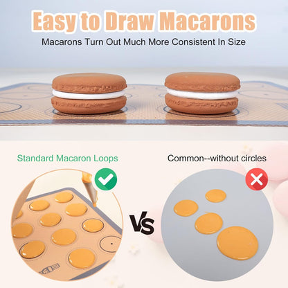 Silicone Baking Mat Macaron - Non-Stick Set of 3 Half & Quarter Sheet Liners | 16.5x11.6, Grey