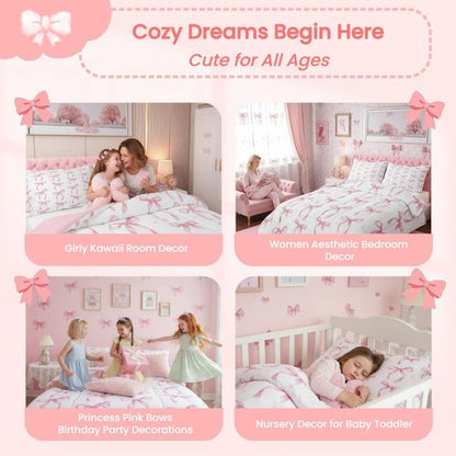 Erosebridal Twin Bedding Set - Cute Pink Bow Comforter for Girls | Kawaii Room Decor with 1 Pillowcase