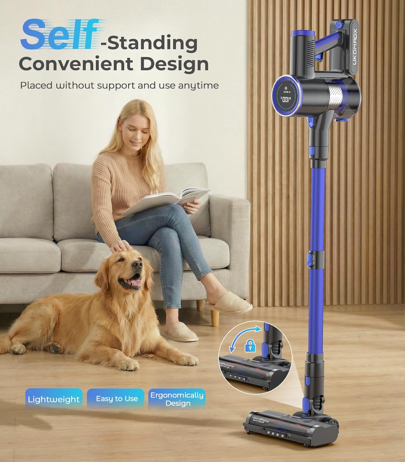 Skiennix Cordless Vacuum Cleaner - 550W, 50KPa Suction, 45 Mins Runtime | Anti-Tangle Brush & LED Display for Home & Car