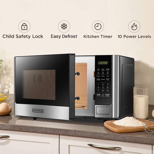 BLACK+DECKER Digital Microwave Oven - Stainless Steel, 0.9 Cu Ft, Turntable & Child Safety Lock