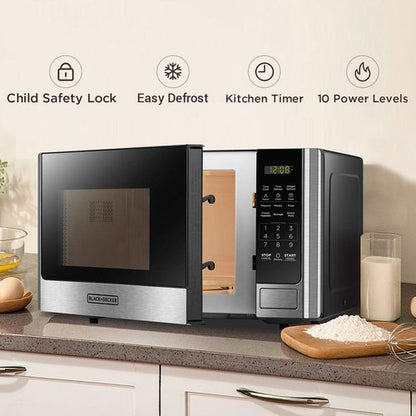 BLACK+DECKER Digital Microwave Oven - Stainless Steel, 0.9 Cu Ft, Turntable & Child Safety Lock