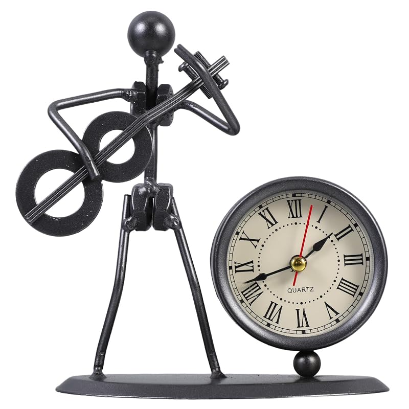 Vintage Iron Desk Clock - Retro Music Guitar Table Clock