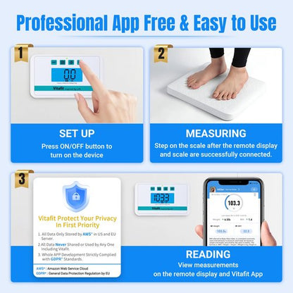Vitafit Medical Grade Floor Scale, 660lb Accuracy 0.1lb by Our Professional Factory Since 2001, Smart Scale for Body Weight 15" x 13" Non Slip Platform, Hospital, Physician & Workshop Use, White