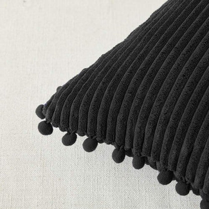 Fancy Homi Decorative Throw Pillow Covers - Set of 2 Black Pom-Pom Cushions | 12x12 Inch Soft Plush for Couch & Sofa