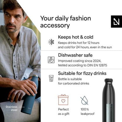 LARS NYSØM Stainless Steel Insulated Water Bottle - Leakproof Thermo Flask for Hot & Cold Beverages | 25.4oz Carbon Black