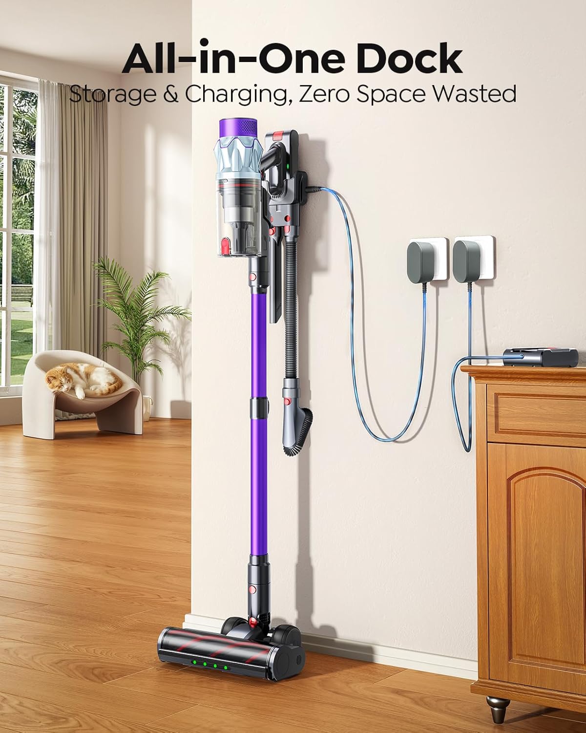 Skiennix Cordless Vacuum Cleaner - 70-Minute Runtime, 650W Power, Self-Standing Design | Ideal for Home, Pets & Hardwood Floors