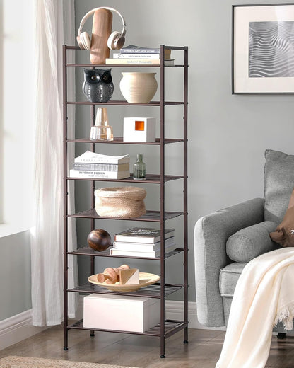 SONGMICS Narrow Shoe Rack - Sturdy 8-Tier Metal Organizer for Small Spaces | Bronze, 12"D x 17.6"W x 50.6"H