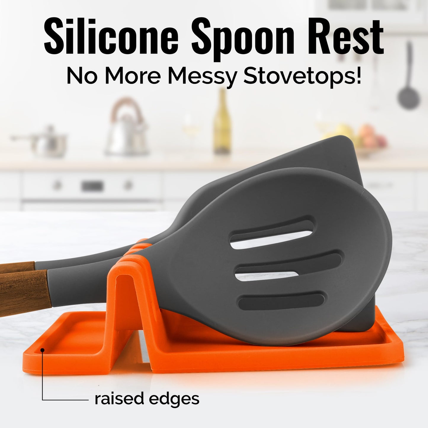 Zulay Kitchen Silicone Utensil Rest with Drip Pad for Multiple Utensils - BPA-Free, Heat-Resistant Spoon Rest & Spoon Holder for Stove Top - Kitchen Utensil Holder for Ladles & Tongs - Orange