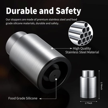 Wine Bottle Stoppers，2-in-1 Vacuum Wine Stopper，Stainless Steel Wine Savers, Reusable Wine Preserver, Vacuum Pump Corks Keep Wine Really Fresh, Best Gift Accessories,Hanlomele(1 Pack)