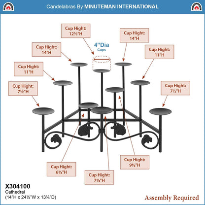 Minuteman International Cathedral Wrought Iron Fireplace Candelabra - Elegant Hearth Decor