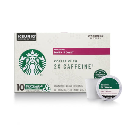 Starbucks Dark Roast K-Cup Coffee Pods - 2X Caffeine for Keurig Brewers | 60 Pods in 6 Boxes