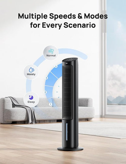 DREO 40" Tower Fan - Evaporative Air Cooler with Remote Control, 80° Oscillation & 4 Speed Settings - Black