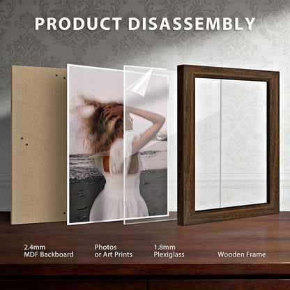 Brown 16x24 Picture Frame 5-Pack, Solid Wood Wall/Table Frames