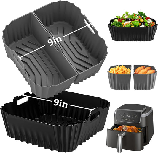 Skiennix 9-Inch Silicone Air Fryer Liners - Reusable Baking Accessories for Ninja & Cosori | 3 Pack