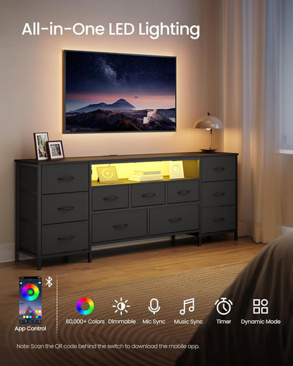 SONGMICS TV Stand - Modern Dresser for TVs Up to 70 Inches | 11 Drawers & Shelf in Ink Black
