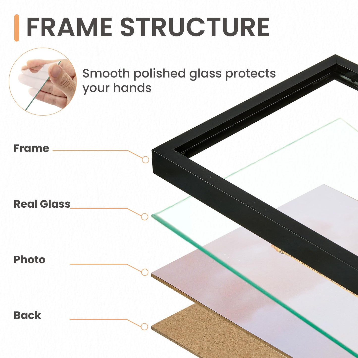 upsimples 5x7 Picture Frame Set of 3, Made of High Definition Glass for 5 x 7 Black Frames, Wall and Tabletop Display Thin Border Photo Frame for Home Décor