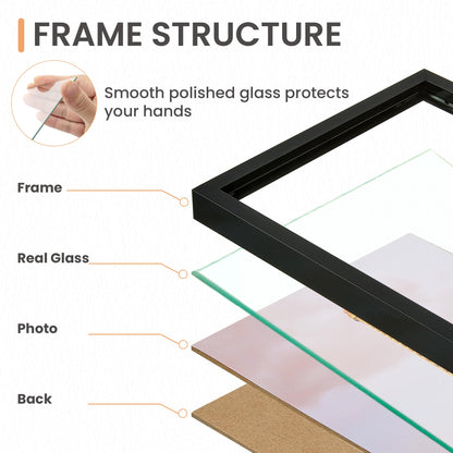 upsimples 5x7 Picture Frame Set of 3, Made of High Definition Glass for 5 x 7 Black Frames, Wall and Tabletop Display Thin Border Photo Frame for Home Décor