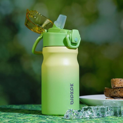 BJPKPK Insulated Water Bottle - 14oz Stainless Steel Flask with Straw & Leak-Proof Lid | Lime Color
