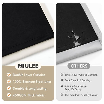 MIULEE Cream 100% Blackout Curtains for Bedroom 63 Inch Long, 2 Thick Layers Thermal Insulated Black Out Window Curtains with Black Liner, Noise Reducing Grommet Living Room Drapes 2 Panels Set Ivory