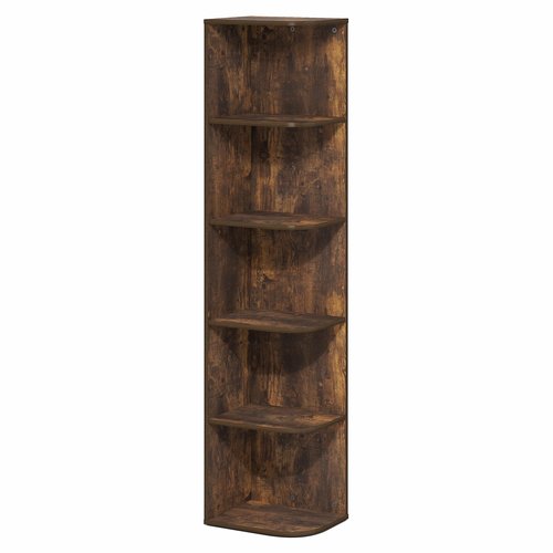 Furinno PASIR Book Shelf, 5-Tier Corner Bookshelf with Open Shelf, Standing Bookcase, 9.3 x 12 x 51.7, for Organization and Storage, for Living Room, Bedroom, Home Office, Amber Pine