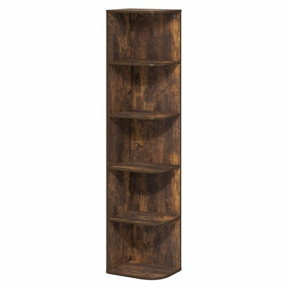 Furinno PASIR Book Shelf, 5-Tier Corner Bookshelf with Open Shelf, Standing Bookcase, 9.3 x 12 x 51.7, for Organization and Storage, for Living Room, Bedroom, Home Office, Amber Pine