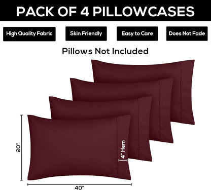 Utopia Bedding King Pillow Cases - Soft Brushed Microfiber - 4 Pack, 20 x 40 Inches, Burgundy