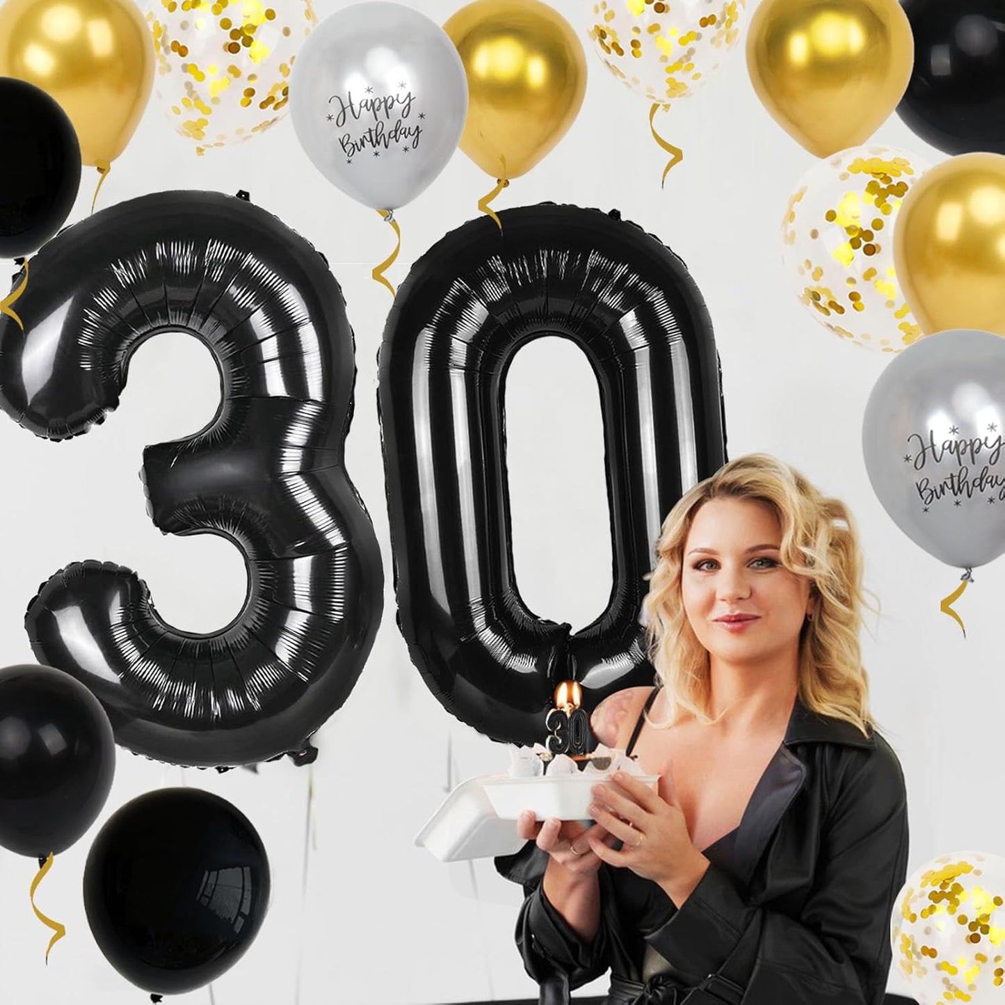 Skiennix 30th Birthday Decorations - 40-Inch Number Balloons & 12-Inch Party Balloons | 18-Piece Set for Men & Women