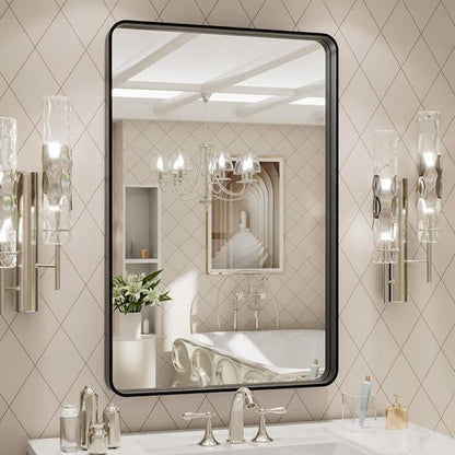 LOAAO Black Metal Framed Bathroom Mirror - 20x28 Inch, Anti-Rust, Versatile Horizontal/Vertical Hangs
