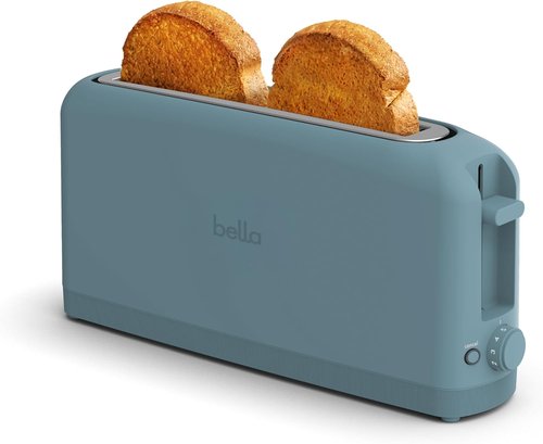 Bella 2 Slice Slim Toaster - 10” Long Slot with 6 Shade Settings, Reheat & Cancel Functions, Anti-Jam, Surf Color