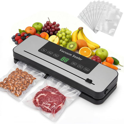 Vacuum Sealer Machine - 6-in-1 Automatic Food Sealer with Built-in Cutter & 30 Storage Bags | Compact for Freezer Preservation