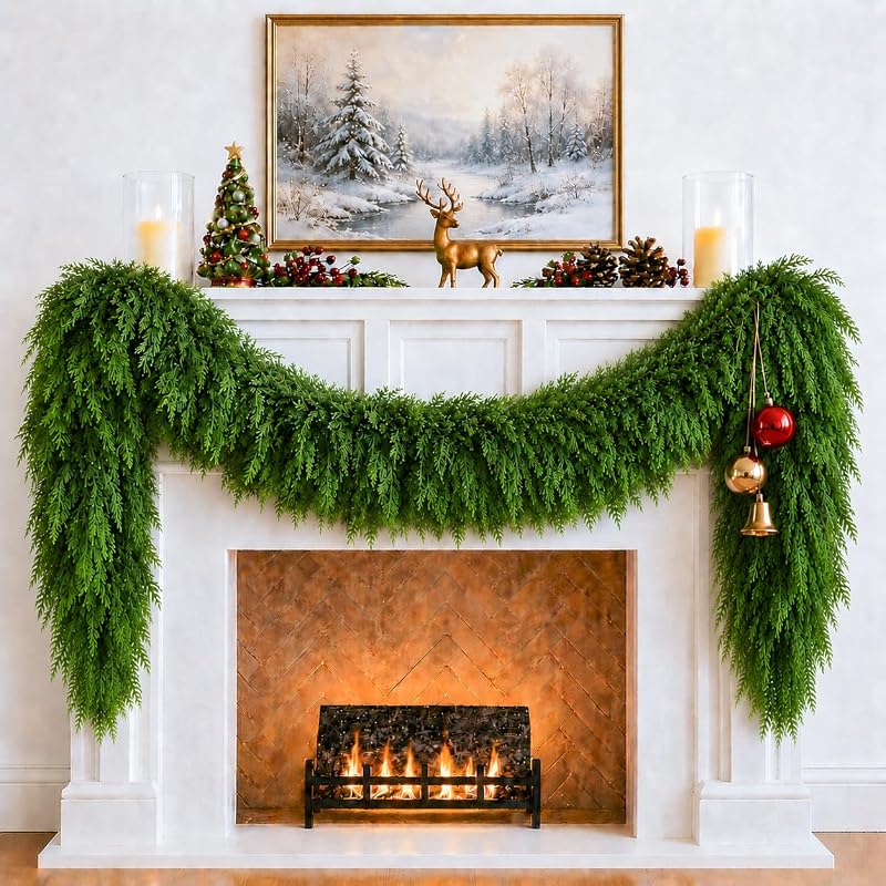9ft Christmas Cedar Garland - Real Touch Pine Garland for Mantle (1 Pack) - Variation of THIS listing