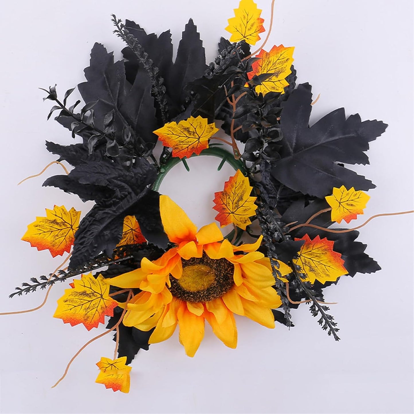 Skiennix Halloween Candle Rings - 2 Pack Artificial Leaves Wreaths for Festive Home Decor