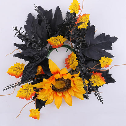 Skiennix Halloween Candle Rings - 2 Pack Artificial Leaves Wreaths for Festive Home Decor