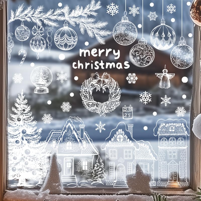 Christmas Window Clings 9 Sheets 134 Pcs Reusable Snowflake Holiday Decor