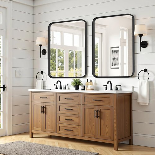 Atilioo Bathroom Mirror for Wall, 30x22 Inch Rectangle Mirror, Matte Black Metal Framed Bathroom Vanity Mirror for Restroom Farmhouse, Anti-Rust, Tempered Glass, Horizontally or Vertically Hanging