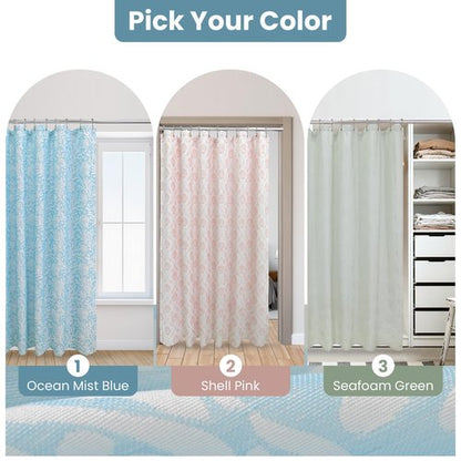 Drifted Root Coastal Loft Series Matelassé Jacquard Shower Curtain, Soft Touch, Metal Hooks, Detachable Liner & Weighted Magnets, Water-Repellent Bath Curtain (Ocean Mist Blue, 72"W x 84"L(Pack of 1))