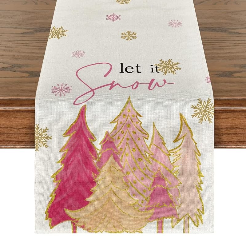 Xmas Tree Winter Table Runner 13x120 Inch - Pink (Artoid Mode)