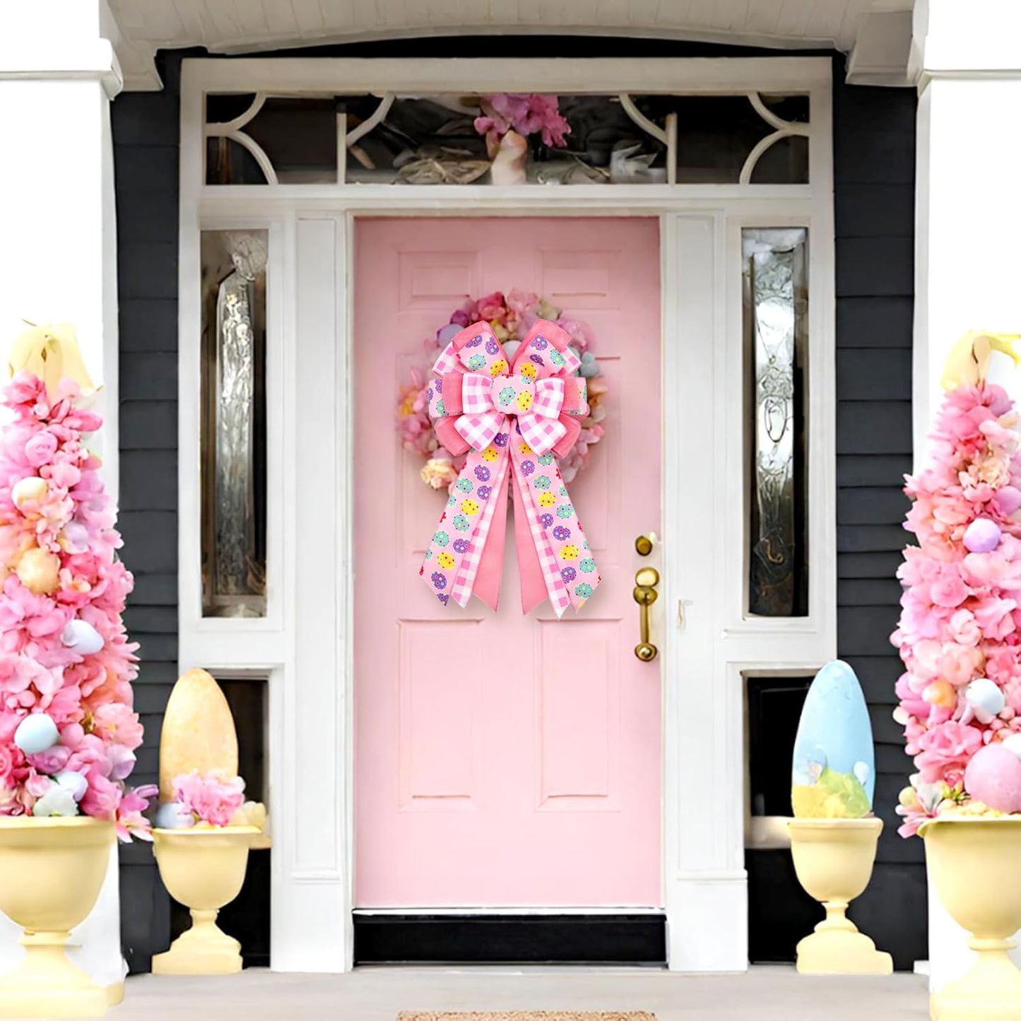 Montekin Large Easter Bows - Pre-Tied Wired Ribbon Bow for Wreaths | 20x11 Inch, 2 Pack in Pink
